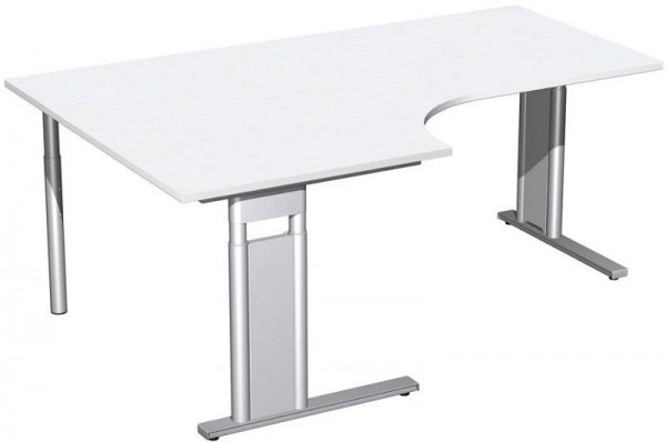 geramöbel PC-Schreibtisch links höhenverstellbar, C Fuß Blende optional, 1800x1200x680-820, Weiß/Silber, N-647310-WS