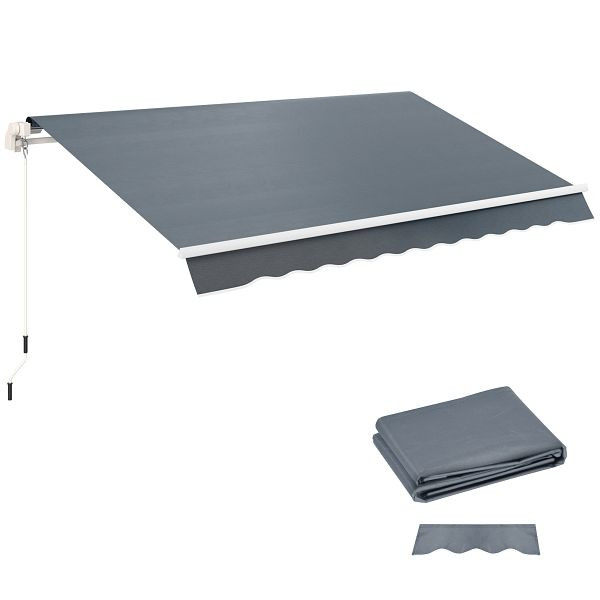 Outsunny Markisenbespannung Markisenstoff mit Volant Wasserabweisend Ersatzstoff für 3 x 2,5 m Markisen Grau, 840-274V00GY