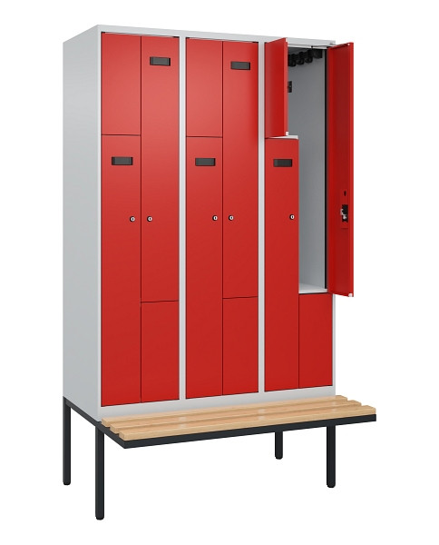 C+P Z-Spind Evolo PLUS, Bank, 6 Fächer, 2120x1200x815mm, 7035/3020, Zylinderschloss, Sitzfläche Holz, 0490437-326 S10034