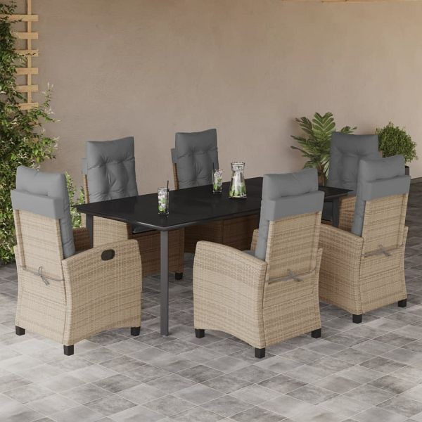 vidaXL 7-teilig Garten-Essgruppe mit Kissen Beigemischung Poly Rattan, 3212839