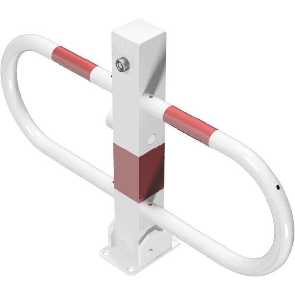 Stein HGS Parkplatzsperre -umlegbar-, mit Dreikantverschluss, nach DIN 3223, weiß beschichtet mit rot reflektierenden Leuchtstreifen, zum Aufdübeln, 4709fub