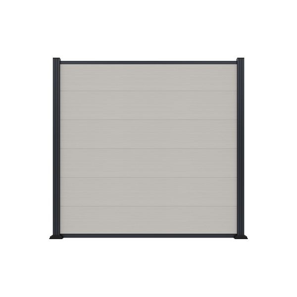 T&J MAX-XL WPC-Steckzaunset, 175 x 168 cm, coextrudiert, Farbe beige, Abschlussleiste und Clips separat in silber oder anthrazit, 45417
