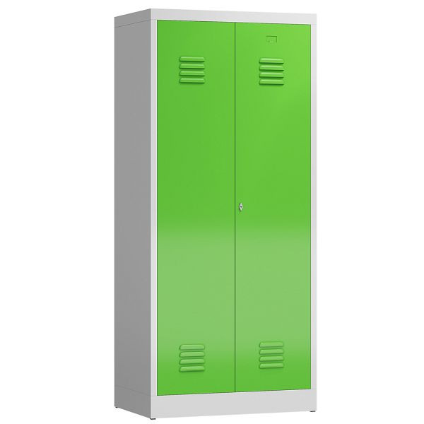 Lüllmann ClassiX Garderobenschrank, 2 Abteile mittig schließend, 1800 x 800 x 500 mm, lichtgrau/gelbgrün, X-515425