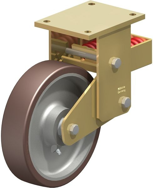 Blickle BSFN-GB 250K Stahlgeschweißte Schwerlast-Bockrolle mit Stahlfeder, Blickle Besthane®, Braun, 755406