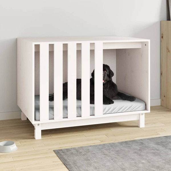 vidaXL Hundehütte Weiß 90x60x67 cm Massivholz Kiefer, 822487