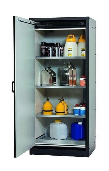 asecos Sicherheitsschrank Q-CLASSIC-30, Q30.195.086.WD in lichtgrau RAL 7035 mit 3x Fachboden (Edelstahl), 31008-061-30047