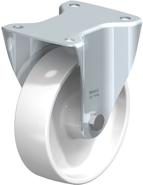 Blickle B-PO 160G Stahlblech-Bockrolle mit Anschraubplatte, Polyamid, Weiß, 445635