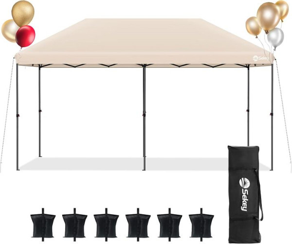 Sekey One-Touch Pop Up Pavillon 3x6 m, Partyzelt wasserdicht stabil, robust windfest für Camping Festival, Khaki, ohne Seitenwände, GZ35
