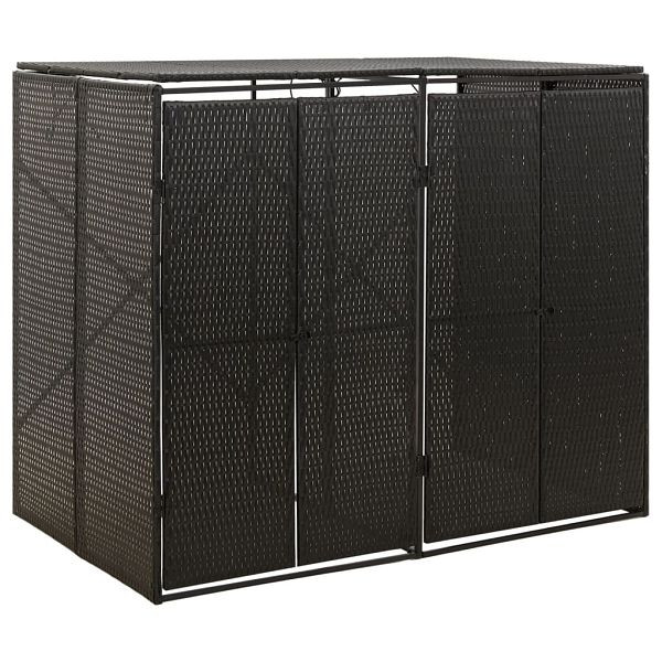 vidaXL Mülltonnenbox für 2 Tonnen Schwarz 140x80x117 cm Poly Rattan, 319861