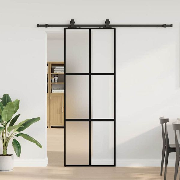 vidaXL Schiebetür mit Beschlag Schwarz 76x205 cm Hartglas, 3375880