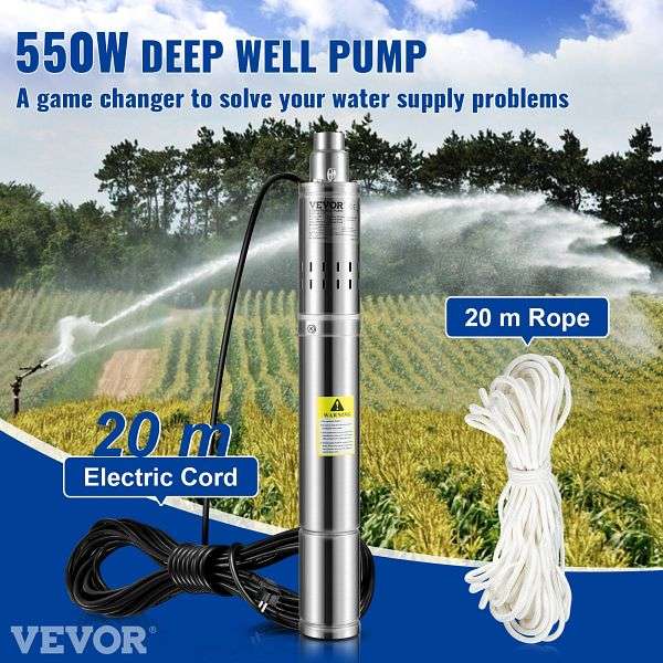Tiefbrunnenpumpe Sandverträglich – 3,5 Zoll, 9 Bar, 6300 L/h | Für Brunnen, Teiche, Bewässerung