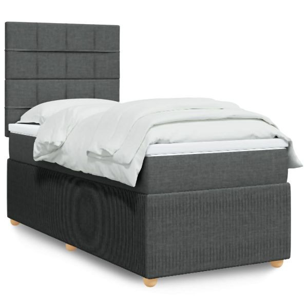 vidaXL Boxspringbett mit Matratze Dunkelgrau 100x200 cm Stoff, 3294268