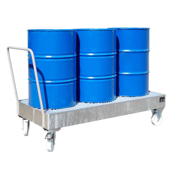 STEIN HGS Fahrbare Auffangwanne Serie 2000, für 200l-Fässer, 202 Liter, ohne Farbe, feuerverzinkt, feuerverzinkt, 3 x 200 Liter Fass, 79206.0018