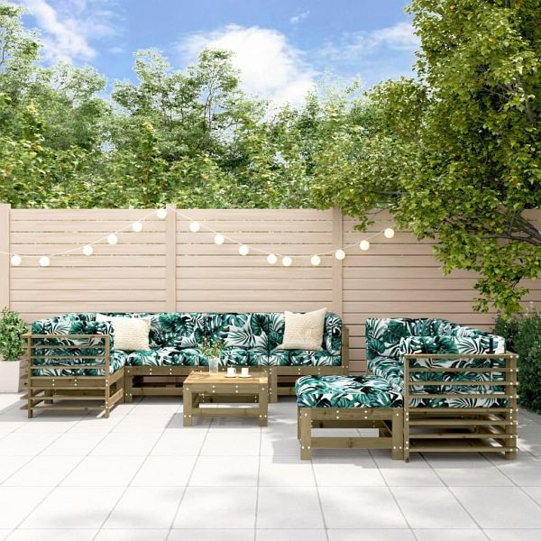 vidaXL 10-teilig Garten-Lounge-Set mit Kissen Kiefernholz Imprägniert, 3186101