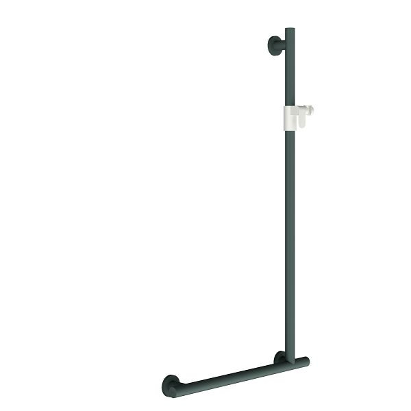 KWC Winkelgriff, MEDCARE, Edelstahl, grau, 90 Grad, 606x1123x84 mm, Ausführung links, Brausehalter, 3600003774