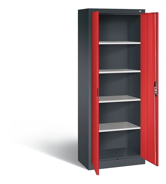 C+P Büroschrank Acurado, H1950xB700xT400mm, Farbe: Schwarzgrau / feuerrot, Muldengriff, 5 OH, 9236-000 S10493