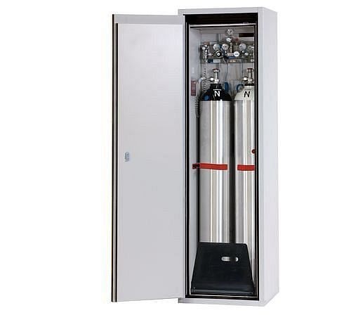 asecos Feuerbeständiger Gasflaschenschrank G90.6-2F, 600 mm breit, Tür links, gelb, 3067800230682
