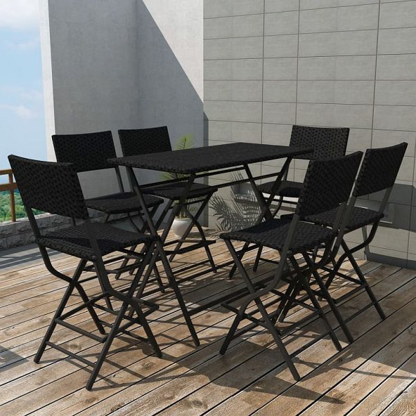 vidaXL 7-teilig Garten-Essgruppe Klappbar Stahl Poly Rattan Schwarz, 42878