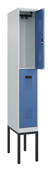 C+P Doppelstock-Spind Evolo PLUS, Gestell, 2 Fächer, 2120x300x500mm, 7035/5023, Zylinderschloss, 0493307-10 S10035