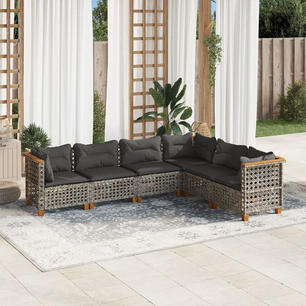 vidaXL 6-teilig Garten-Sofagarnitur mit Kissen Grau Poly Rattan, 3261861
