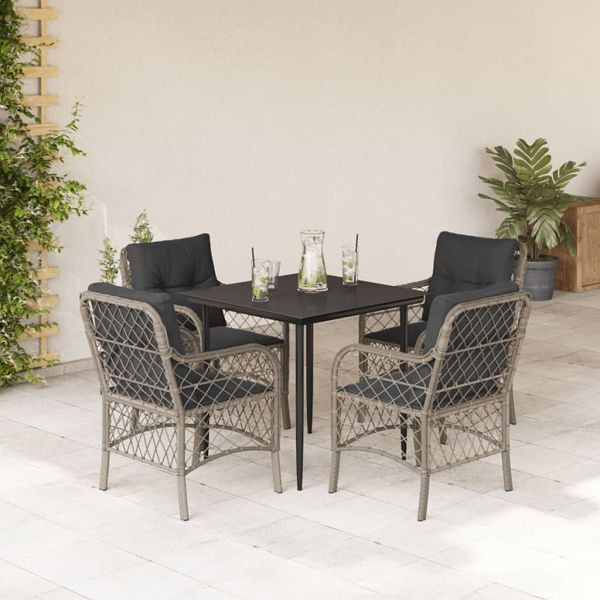 vidaXL 5-teilig Garten-Essgruppe mit Kissen Hellgrau Poly Rattan, 3212167
