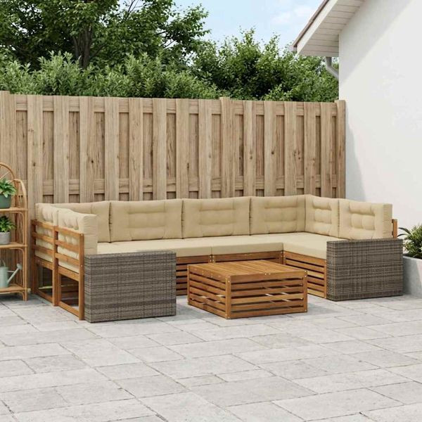 vidaXL Outdoor-Sofagarnitur mit Kissen 7-teilig Natur und Beige Polyester, 3383101