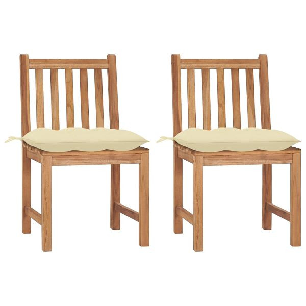 vidaXL Gartenstühle 2 Stück mit Kissen Massivholz Teak, 3062933