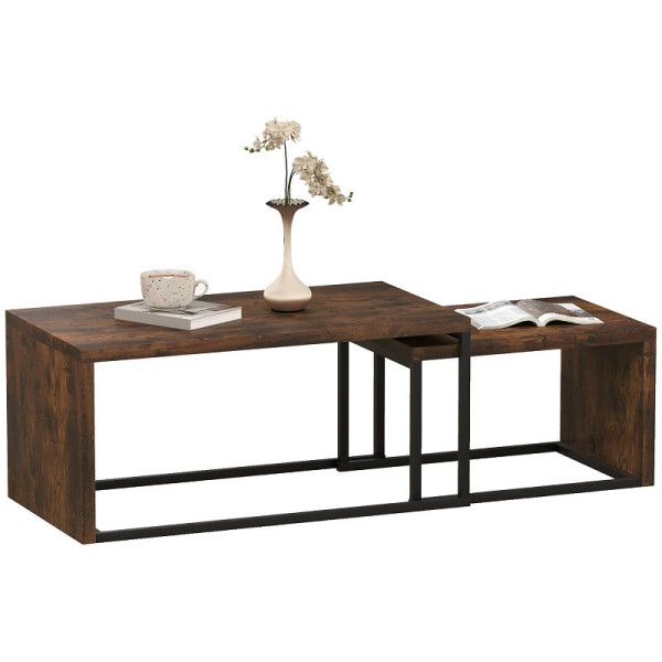 HOMCOM 2er-Set Couchtisch, Sofatisch, Beistelltisch, MDF, Metall, 90 x 48 x 42/59 x 42 x 36 cm, 839-082V91RB