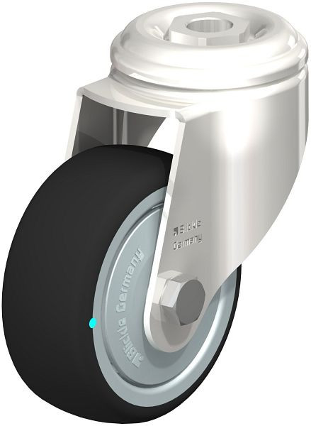 Blickle LKRXA-PATH 80KD-FK Edelstahl-Apparate-Lenkrolle mit Rückenloch, Thermoplastisches Polyurethan, Grau, 760894
