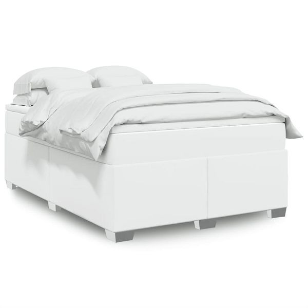 vidaXL Boxspringbett mit Matratze Weiß 140x200 cm Kunstleder, 3285214