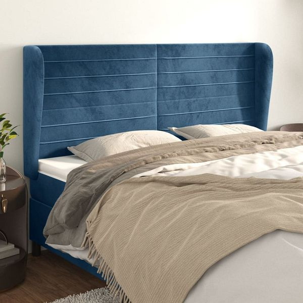 vidaXL Kopfteil mit Ohren Dunkelblau 183x23x118/128 cm Samt, 3118160