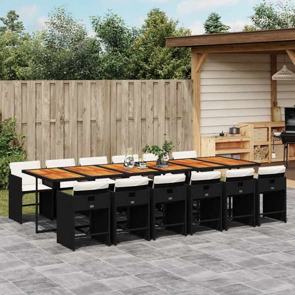 vidaXL 13-teilig Garten-Essgruppe mit Kissen Schwarz Poly Rattan, 3277898