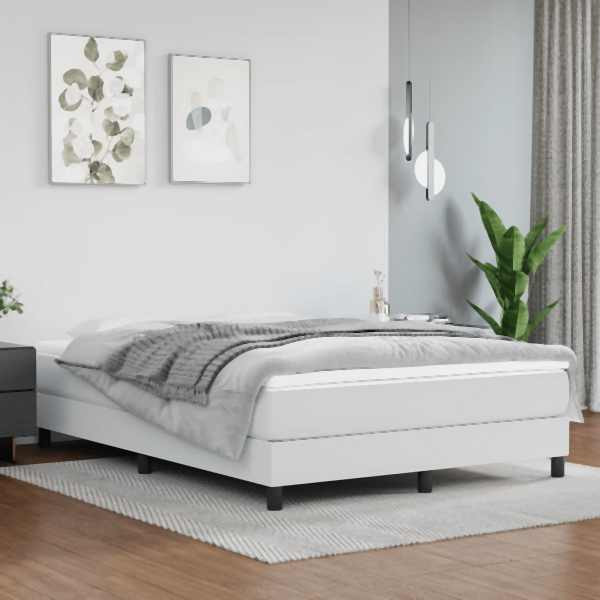 vidaXL Boxspringbett mit Matratze Weiß 140x190 cm Kunstleder, 3144256