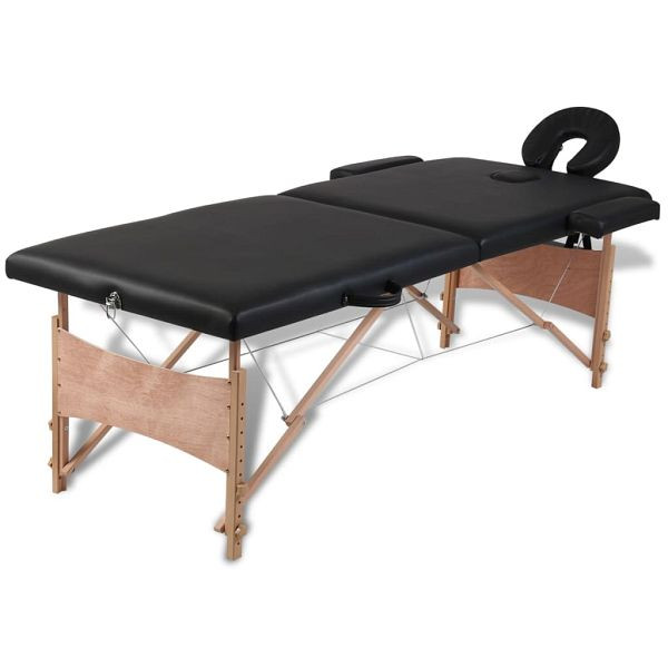 vidaXL Massageliege Klappbar 2-Zonen mit Holzgestell Schwarz, 110077