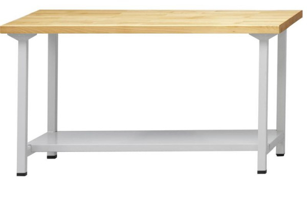 ANKE Werkbänke Arbeitstisch; 1500 x 700 x 890 mm; RAL 7035; Buche-Massiv-Platte 40 mm; Ablageboden aus Stahlblech 500 mm tief, 400.217