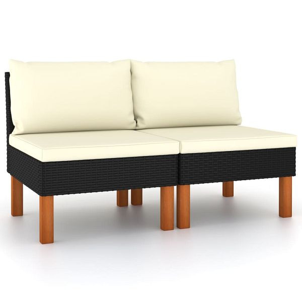 vidaXL Mittelsofas 2 Stück Poly Rattan und Eukalyptus Massivholz, 315765