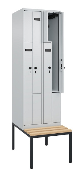 C+P Z-Spind Evolo PLUS, Bank, 4 Fächer, 2120x600x815mm, 7035/7035, Drehriegel, Sitzfläche Buche-Hartholz, Sitzbank, 0490537-204 S10008