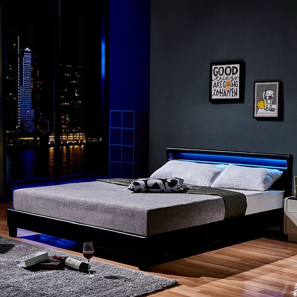 HOME DELUXE LED Bett ASTRO mit Matratze – 180 x 200 cm Weiß, 21106-50190
