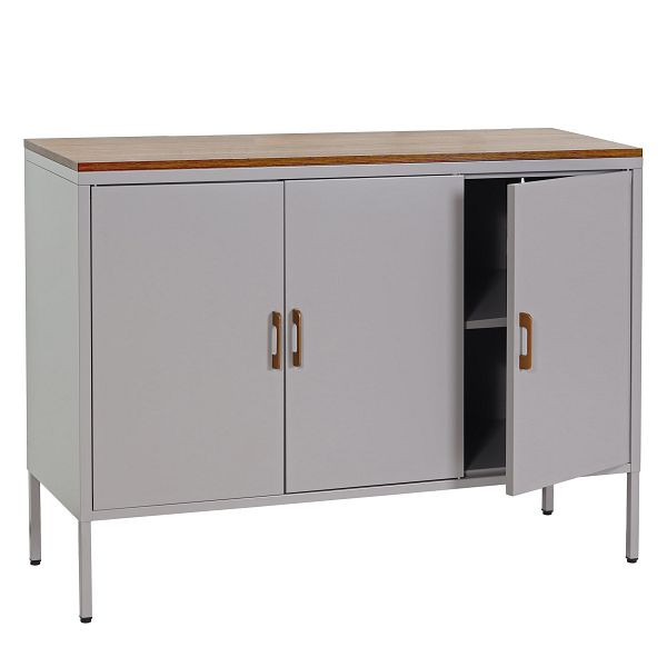 Mendler Kommode HWC-L84, Sideboard Schrank Anrichte, 3 Türen Metall 90x120x40cm, Melamin beschichtet, grau, 101933+101934