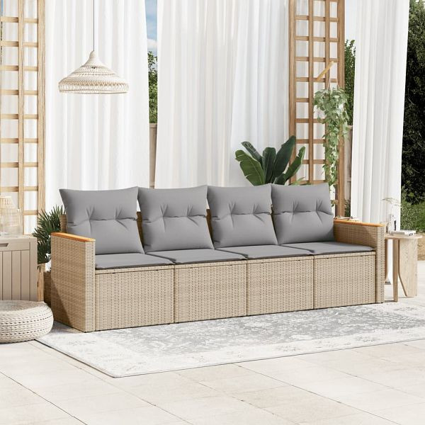 vidaXL 4-tlg. Garten-Sofagarnitur mit Kissen Beige Poly Rattan, 3258174