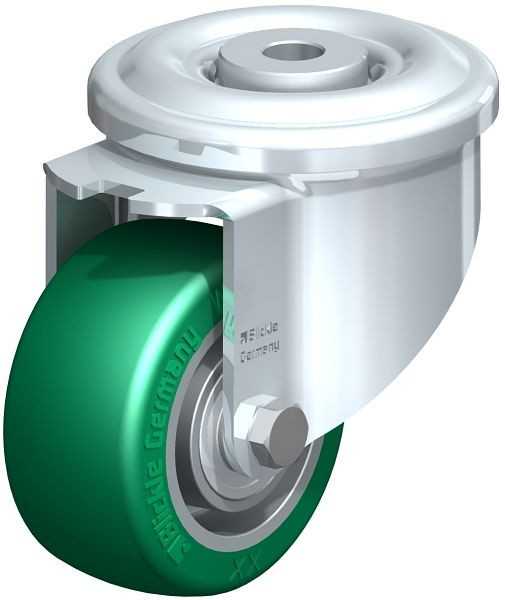 Blickle LKR-ALST 82K Stahlblech-Lenkrolle, schwere Ausführung, mit Rückenloch, Blickle Softhane®, Grün, 754460