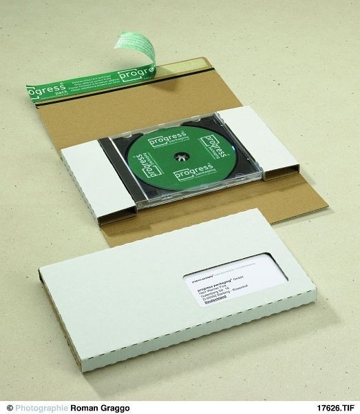 Progress Packaging PP_D02.11 CD-JEWEL-MAILER DL weiß mit SK-Verschluß und Aufreißfaden ohne Fenster, VE: 100 Stück, 000029