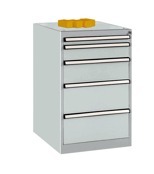 Manuflex Schubfachschrank BASETEC Stationär, Nutzhöhe 700 mm mit 5 Schubfächern, in lichtgrau RAL 7035, TP1041.7035