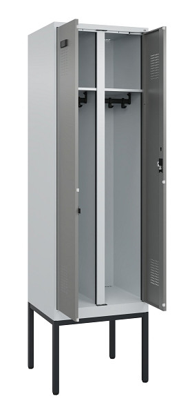 C+P Schwarz-Weiß-Spind Evolo PLUS, Gestell, 2 Abteile, 2120x600x500mm, 7035/0004, Zylinderschloss, 0490327-20 S10041