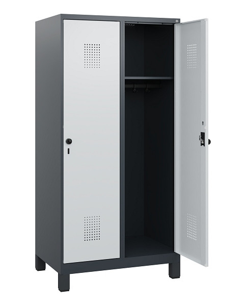 C+P Spind Evolo PLUS, Füße, 2 Abteile, 1630x800x500mm, 7016/7035, Drehriegel, 0490105-22 S10017