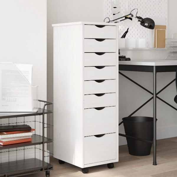 vidaXL Rollschrank mit Schubladen MOSS Weiß Massivholz Kiefer, 355895