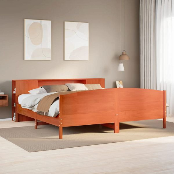 vidaXL Massivholzbett mit Regal ohne Matratze Wachsbraun 200x200 cm, 3323055