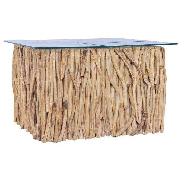 vidaXL Couchtisch mit Glasplatte 66x66x40 cm Massivholz Teak, 288814