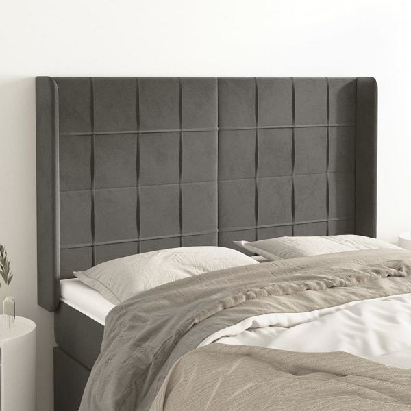 vidaXL Kopfteil mit Ohren Dunkelgrau 147x16x118/128 cm Samt, 3119629