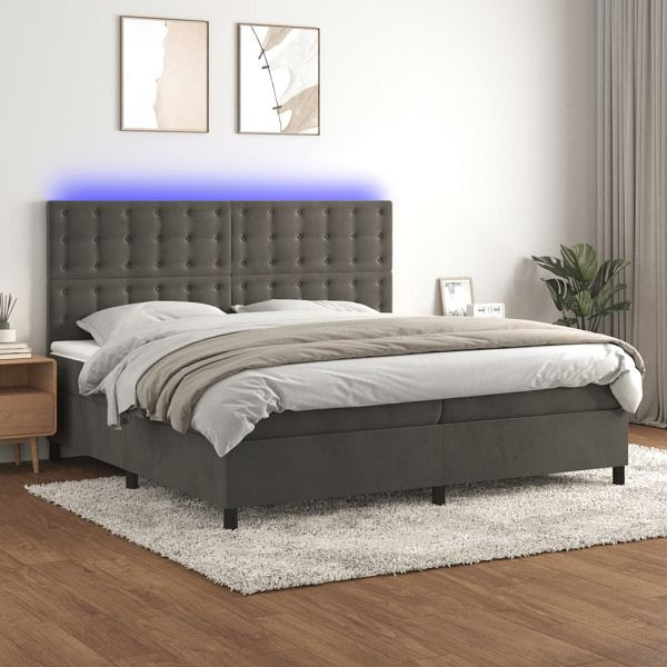 vidaXL Boxspringbett mit Matratze & LED Dunkelgrau 200x200 cm Samt, 3136384
